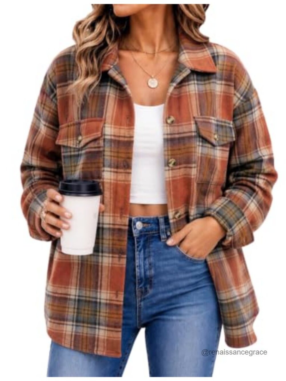 Women's Flannel Plaid Shacket Long Sleeve Button Down Jacket